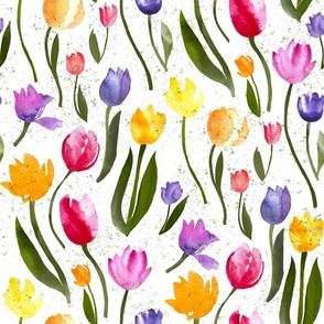 Large Tulip Garden Party, Bright on White by Brittanylane