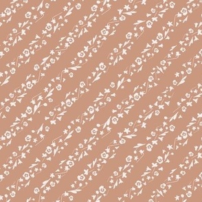 Spring Flowers / small scale / warm brown rust playful sweet organic floral pattern design diagonal