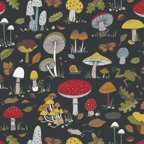 70s mushrooms - retro multi Toadstool design - small