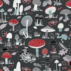 70s mushrooms - retro red and grey Toadstool design - small