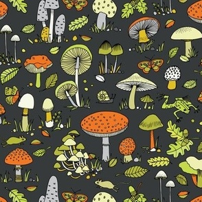 70s mushrooms - retro  green and orange - small Toadstool design- small