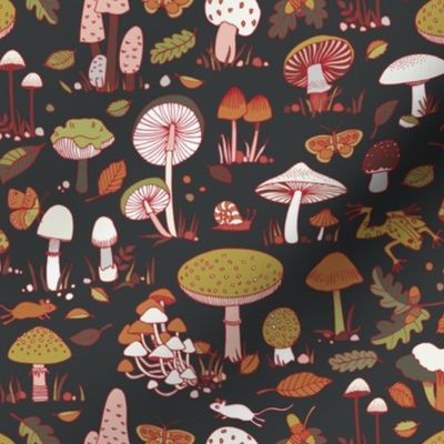 70s mushrooms - retro red and mustard - small Toadstool design - small