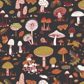 70s mushrooms - retro red and mustard - small Toadstool design - small