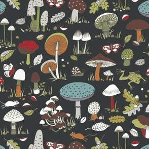 70s mushrooms - retro green and grey Toadstool design - small