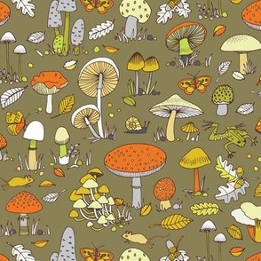 70s mushrooms - retro orange, yellow and brown - small Toadstool design