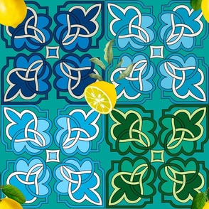 Citrus,lemonsBlue,green,mosaic tiles 