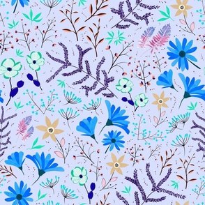 Colorful Flowers on a Blue Background