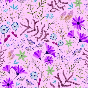 Vibrant Pattern of Colorful Flowers on a Pink Background