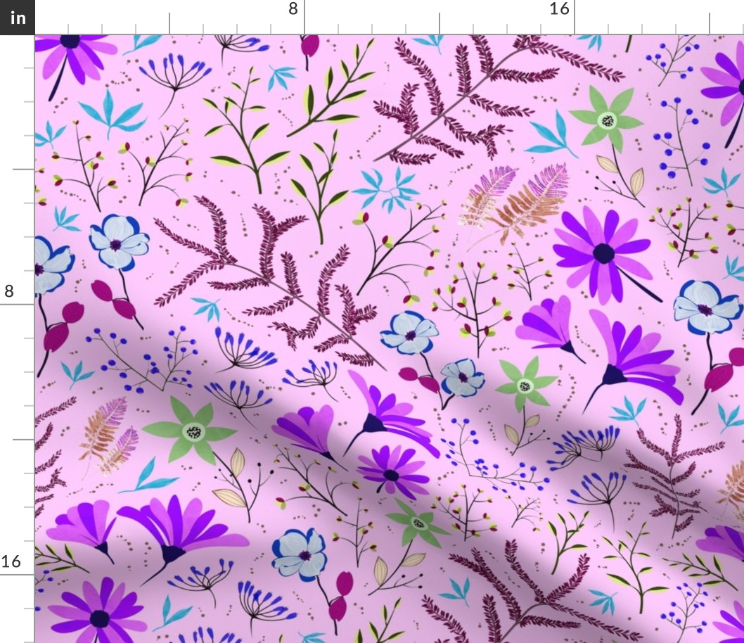 Vibrant Pattern of Colorful Flowers on a Pink Background