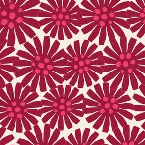 Red and Pink Flowers on Cream | Folk Floral