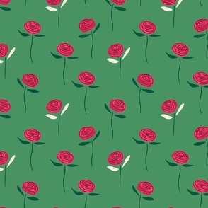 Pink Roses on Kelly Green | Folk Floral