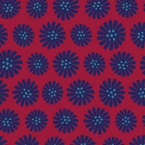 Modern Floral Blue on Red