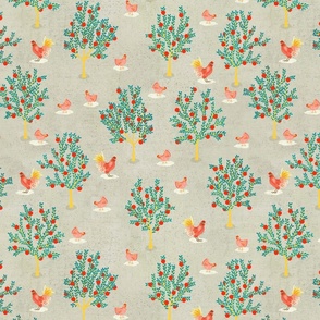 Apple trees and Chickens - grey
