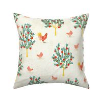 Apple trees and Chickens - white {large}