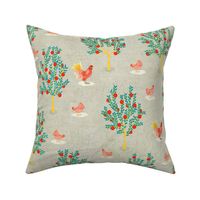 Apple trees and Chickens - grey {large}