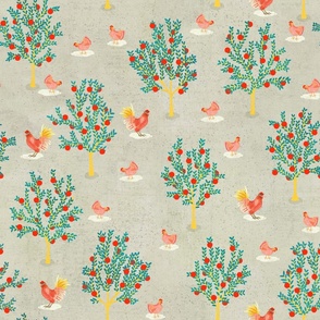 Apple trees and Chickens - grey {large}