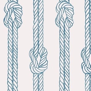 033 - $ Large/jumbo scale blue rope sailor marine know on crisp white, coastal style - for summer apparel, bed sheets, holiday homes, cape cod style, soft furnishings.