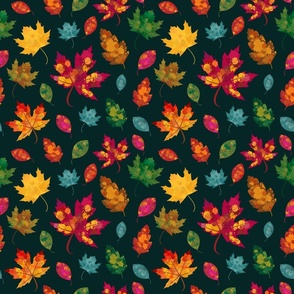Colorful, Watercolor, Vibrant Fall Leaves Pattern
