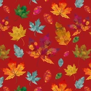 Colorful, Watercolor, Vibrant Fall Leaves Pattern