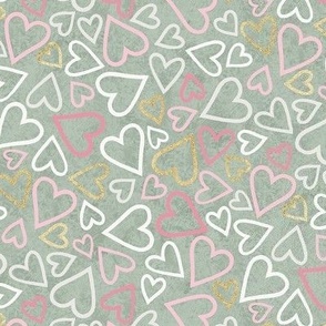 Hearts on Sage Green / Small Scale
