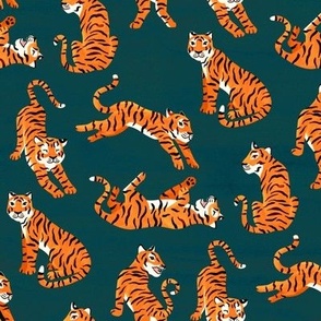 Simple Tiger Illustration - Orange and Teal - Medium Scale