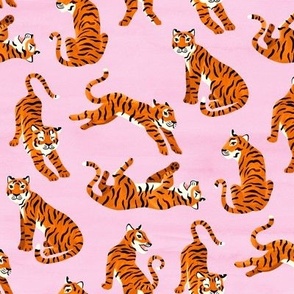 Simple Tiger Illustration - Pink and Orange - Medium Scale