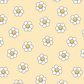 Smiley daisies sweet vintage style cute happy day floral print for summer girls white on yellow