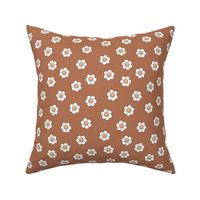 Smiley daisies sweet vintage style cute happy day floral print for summer girls white on sienna burnt orange