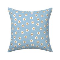 Smiley daisies sweet vintage style cute happy day floral print for summerneutral white yellow on baby blue