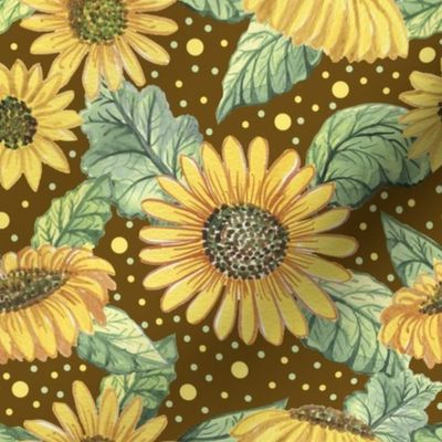 Watercolor sunflowers on brown 8x8