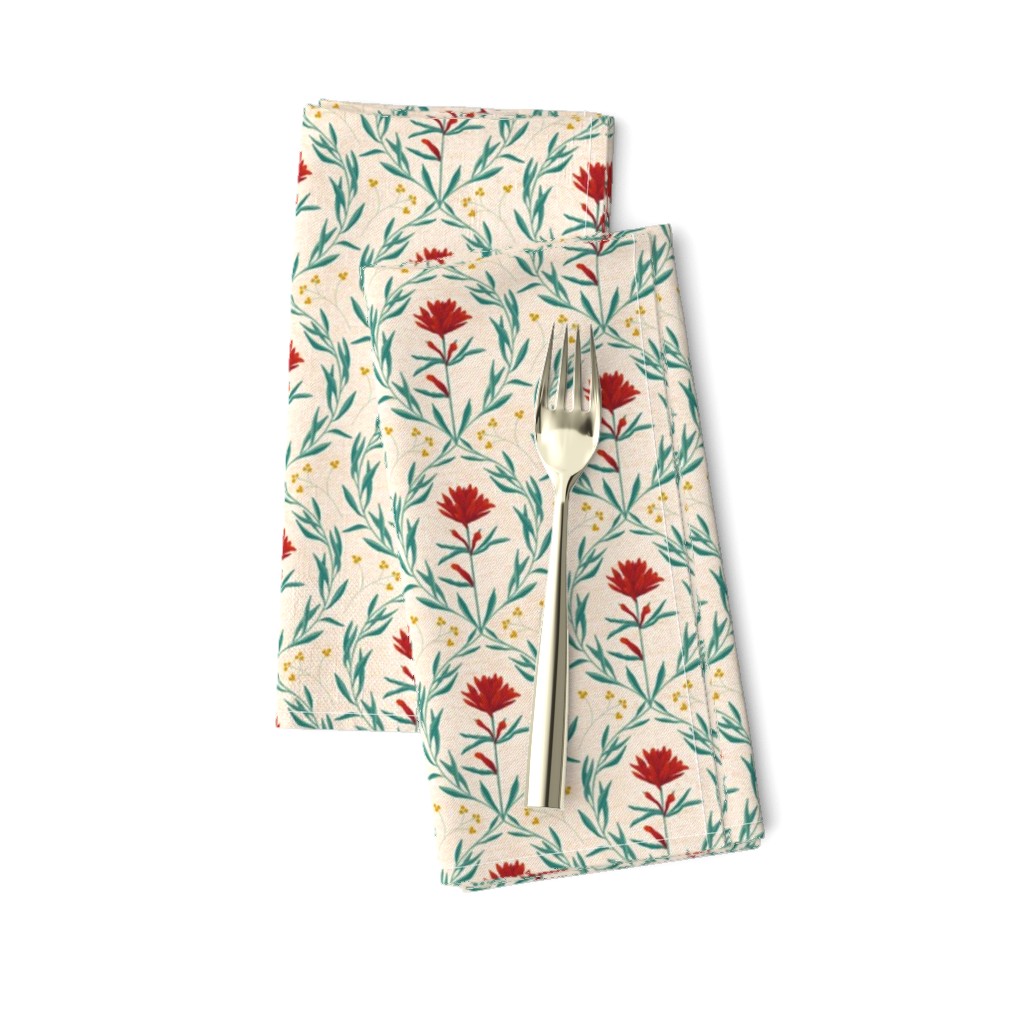 Vintage Damask scarlet red hand drawn flower on  eggshell white  Kitchen Wallpaper (with background texture)