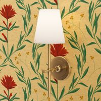 Vintage Damask scarlet red hand drawn flower on  eggshell white  Kitchen Wallpaper (with background texture)