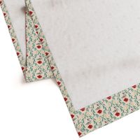 Vintage Damask scarlet red hand drawn flower on  eggshell white  Kitchen Wallpaper (with background texture)