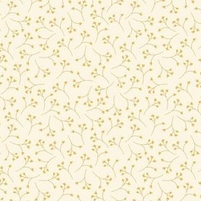 tiny tossed dainty flowers  mustard yellow on eggshell white