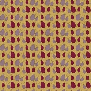 Whimsical Teardrop Shapes in Maroon and Light Pink on a Mustard Background