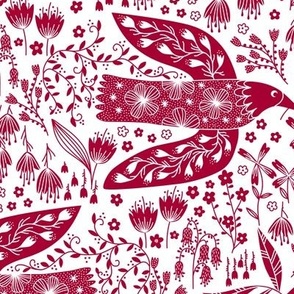 Doves And Flowers Bird Art Red