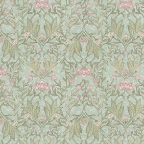 William Morris pale turquoise floral damask - Bloomartgallery