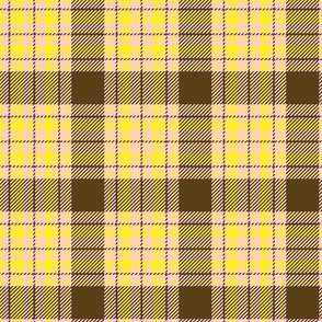 70s pink and yellow plaid on brown