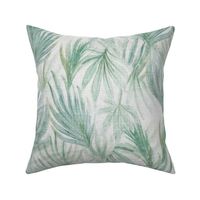 Tropical watercolour palm leaves - neutral linen