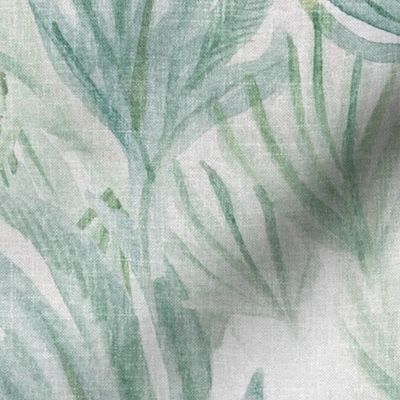 Tropical watercolour palm leaves - neutral linen