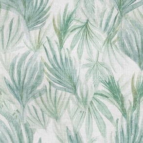 Tropical watercolour palm leaves - neutral linen