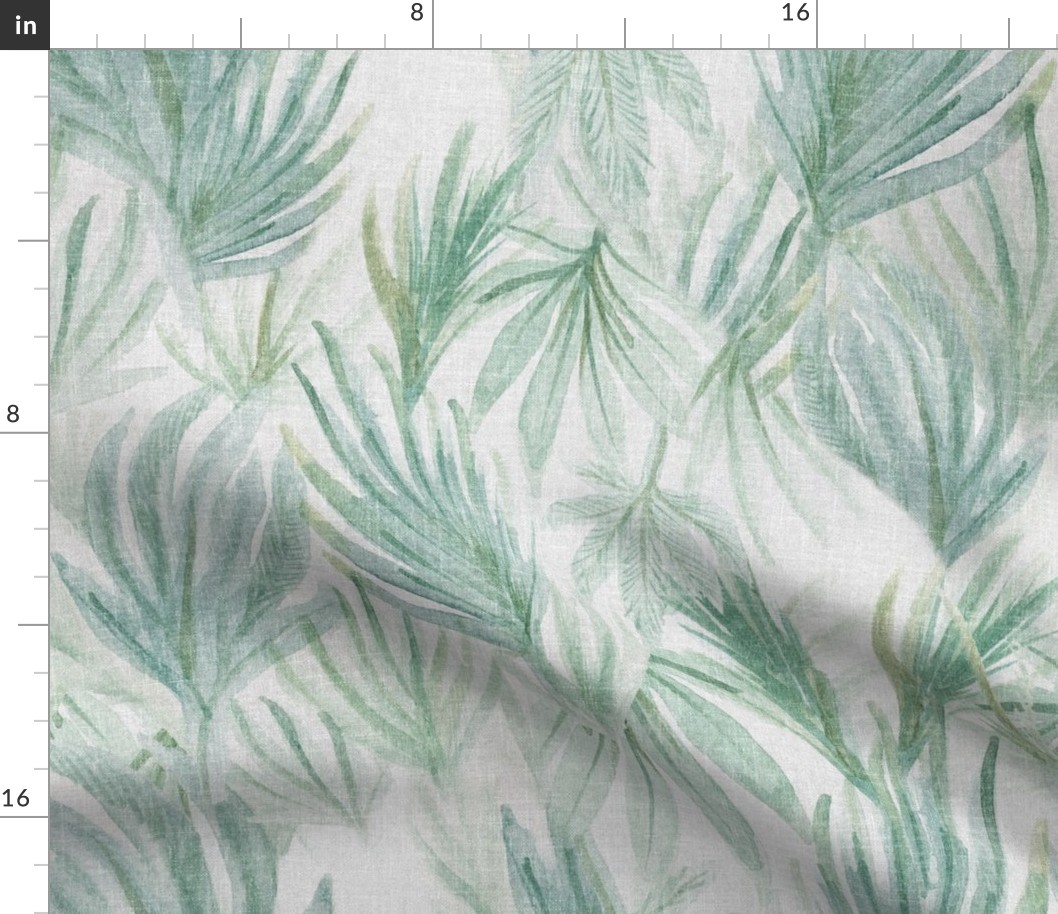 Tropical watercolour palm leaves - neutral linen