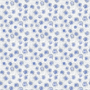 Abstract batik florals and dots blue - Bloomartgallery