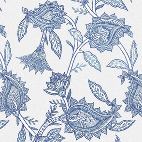 Bohemian Indienne Florals and paisleys in Chinoiserie style - Classic Blue 16"