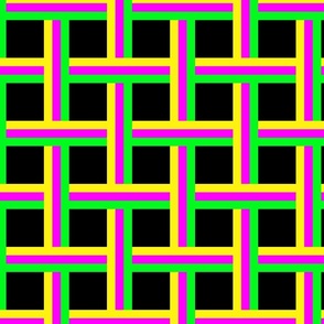 90s neon pink green yellow weave on black