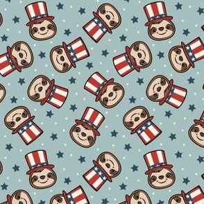 (small scale) USA sloth - patriotic red white and blue - cute sloth - vintage blue - LAD22