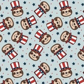 (small scale) USA sloth - patriotic red white and blue - cute sloth - light blue - LAD22