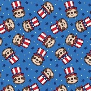 (small scale) USA sloth - patriotic red white and blue - cute sloth - blue - LAD22