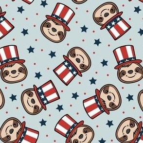 USA sloth - patriotic red white and blue - cute sloth - light blue - LAD22