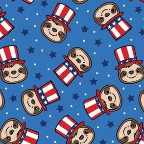 USA sloth - patriotic red white and blue - cute sloth - blue - LAD22